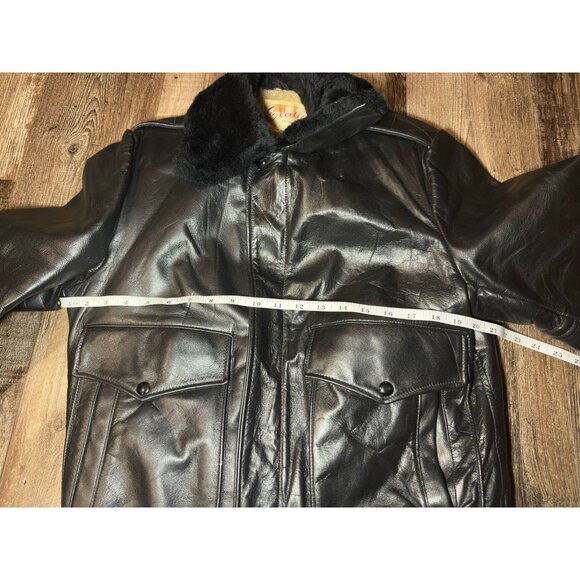 Vintage Excelled Fur Lined Leather Bomber Jacket Black Size 38 - Picture 2 of 5